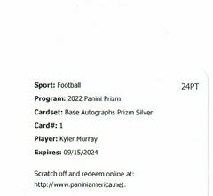 Kyler Murray [Autograph Silver] #1 Football Cards 2022 Panini Prizm Prices