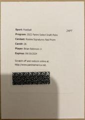 Brian Robinson Jr. [Red] Football Cards 2022 Panini Select Draft Picks Rookie SIgnatures Prices