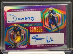 Donovan Edwards, Roman Wilson [Prismatic Purple] #CC-22 Football Cards 2023 Leaf Vivid Autographs Colorful Combos Prices