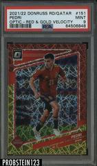 Pedri [Optic Red and Gold Velocity] Soccer Cards 2021 Panini Donruss Road to Qatar Prices
