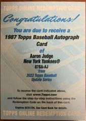 Aaron Judge #87BA-AJ Baseball Cards 2022 Topps Update 1987 Autographs Prices