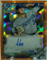 Austin Cox [Orange Refractor] Baseball Cards 2021 Bowman Sapphire Autographs Prices