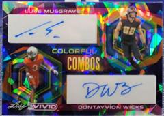 Luke Musgrave, Dontayvion Wicks [Prismatic Navy Blue] #CC-34 Football Cards 2023 Leaf Vivid Autographs Colorful Combos Prices