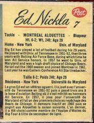 Ed Nickla #7 Football Cards 1963 Post Cereal CFL Hand Cut Prices