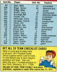 Washington Redskins Football Cards 1974 Topps Team Checklists Prices