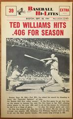 Ted Williams Hits .406 for Season Baseball Cards 1960 NU Card Baseball Hi Lites Prices