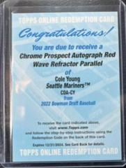Cole Young [Red Wave] #CDA-CY Baseball Cards 2022 Bowman Draft Chrome Autographs Prices
