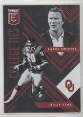 Barry Switzer, Billy Sims Football Cards 2018 Panini Elite Draft Picks College Ties Prices