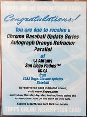 CJ Abrams [Orange] #AC-CA Baseball Cards 2022 Topps Chrome Update Autographs Prices