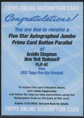 Aroldis Chapman [Button] Baseball Cards 2022 Topps Five Star Autograph Jumbo Prime Prices