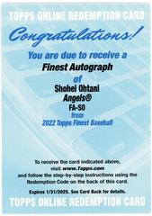 Shohei Ohtani #FA-SO Baseball Cards 2022 Topps Finest Autographs Prices