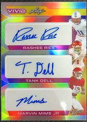 Rashee Rice, Tank Dell, Marvin Mims Jr. [Prismatic Gray] #CT-18 Football Cards 2023 Leaf Vivid Autographs Colorful Trios Prices