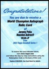 Jeremy Pena #WCAR-JP Baseball Cards 2023 Topps World Series Champion Autograph Relics Prices