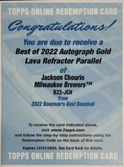 Jackson Chourio [Gold Lava] #B22-JCH Baseball Cards 2022 Bowman's Best of Autographs Prices