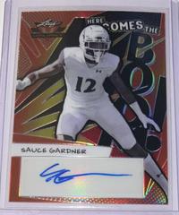 Sauce Gardner [Orange] #HB-AG1 Football Cards 2022 Leaf Valiant Autographs Here Comes the Boom Prices