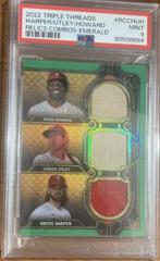 Bryce Harper, Chase Utley, Ryan Howard [Emerald] #RCC-HUH Baseball Cards 2022 Topps Triple Threads Relics Combos Prices