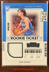 Josh Giddey #RTS-JGI Basketball Cards 2021 Panini Contenders Rookie Ticket Swatches Prices