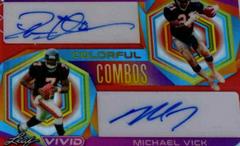 Deion Sanders, Michael Vick [Prismatic Red] #CC-15 Football Cards 2023 Leaf Vivid Autographs Colorful Combos Prices