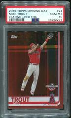 Mike Trout [Leaping Red Foil] #24 Baseball Cards 2019 Topps Opening Day Prices
