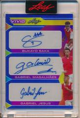 Bukayo Saka , Gabriel Magalhaes , Gabriel Jesus [Navy Blue] #TA-22 Soccer Cards 2022 Leaf Vivid Triple Autographs Prices