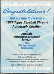 Juan Soto #T87CA-JS Baseball Cards 2022 Topps Update 1987 Chrome Autographs Prices