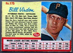 Bill Virdon [Hand Cut] #175 Baseball Cards 1962 Post Cereal Prices