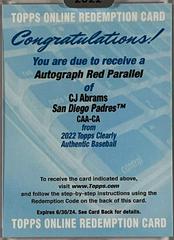 CJ Abrams [Red] #CAA-CA Baseball Cards 2022 Topps Clearly Authentic Autographs Prices