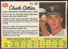 Chuck Cottier [Hand Cut] #66 Baseball Cards 1962 Post Canadian Prices