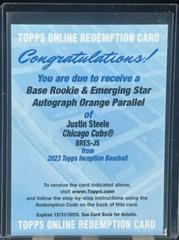 Justin Steele [Orange] #BRES-JS Baseball Cards 2023 Topps Inception Rookie and Emerging Stars Autographs Prices