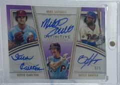 Steve Carlton, Mike Schmidt, Bryce Harper [Purple] #DTA-CSH Baseball Cards 2022 Topps Definitive Trios Autographs Prices