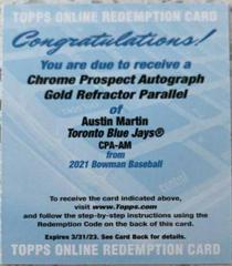 Austin Martin [Gold Refractor] #CPA-AM Baseball Cards 2021 Bowman Chrome Prospect Autographs Prices