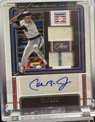 Cal Ripken [Holo Gold] #HOFS-CR Baseball Cards 2022 Panini Three and Two Hall of Fame Signature Swatches Prices