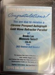 Brooks Lee [Gold Wave] #CDA-BL Baseball Cards 2022 Bowman Draft Chrome Autographs Prices