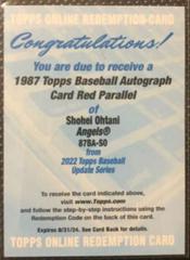 Shohei Ohtani [Red] #87BA-SO Baseball Cards 2022 Topps 1987 Autographs Prices