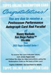 Manny Machado [Red] Baseball Cards 2023 Topps Postseason Performance Autographs Prices
