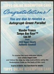 Wander Franco [Green] #CAA-WF Baseball Cards 2022 Topps Clearly Authentic Autographs Prices