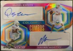 Quinn Ewers, Xavier Worthy [Prismatic White] #CC-39 Football Cards 2023 Leaf Vivid Autographs Colorful Combos Prices