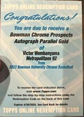 Victor Wembanyama [Autograph Gold] #101 Basketball Cards 2022 Bowman Chrome University Prices