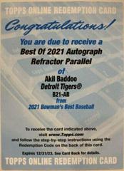 Akil Baddoo [Refractor] #B21-AB Baseball Cards 2021 Bowman’s Best of 2021 Autographs Prices