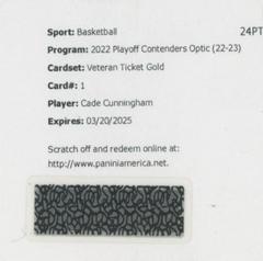 Cade Cunningham [Gold] #1 Basketball Cards 2022 Panini Contenders Optic Veteran Ticket Autograph Prices