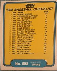 Checklist 545-585 #658 Baseball Cards 1982 Fleer Prices