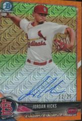 Jordan Hicks [Orange Refractor] Baseball Cards 2018 Bowman Mega Box Chrome Autographs Prices