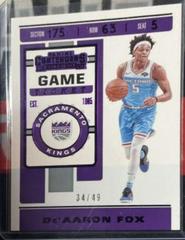 De'Aaron Fox [Game Ticket Purple Foil] #22 Basketball Cards 2019 Panini Contenders Prices