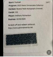 Anthony Richardson [Emerald] #2 Football Cards 2023 Panini Immaculate Signature Patch Rookie Prices