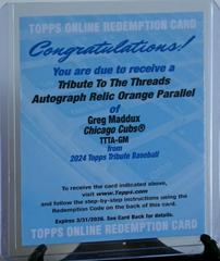 Greg Maddux [Orange] Baseball Cards 2024 Topps Tribute Threads Autograph Relic Prices