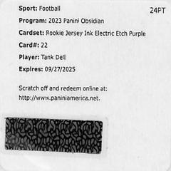 Tank Dell [Purple Electric Etch] #22 Football Cards 2023 Panini Obsidian Rookie Jersey Ink Prices