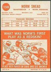 Norm Snead Football Cards 1963 Topps Prices