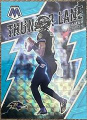 Lamar Jackson [Blue Fluorescent] #TL-24 Football Cards 2022 Panini Mosaic Thunder Lane Prices