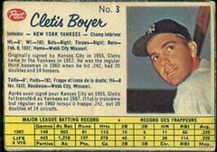 Cletis Boyer [Hand Cut] #3 Baseball Cards 1962 Post Canadian Prices