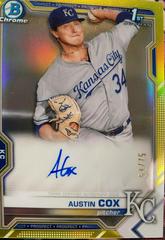 Austin Cox [Yellow Refractor] #CPA-AC Baseball Cards 2021 Bowman Chrome Prospect Autographs Prices